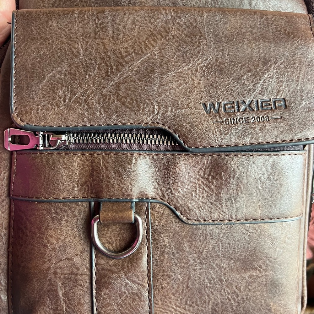 Weixier Brown Leather Messenger Bag for Men